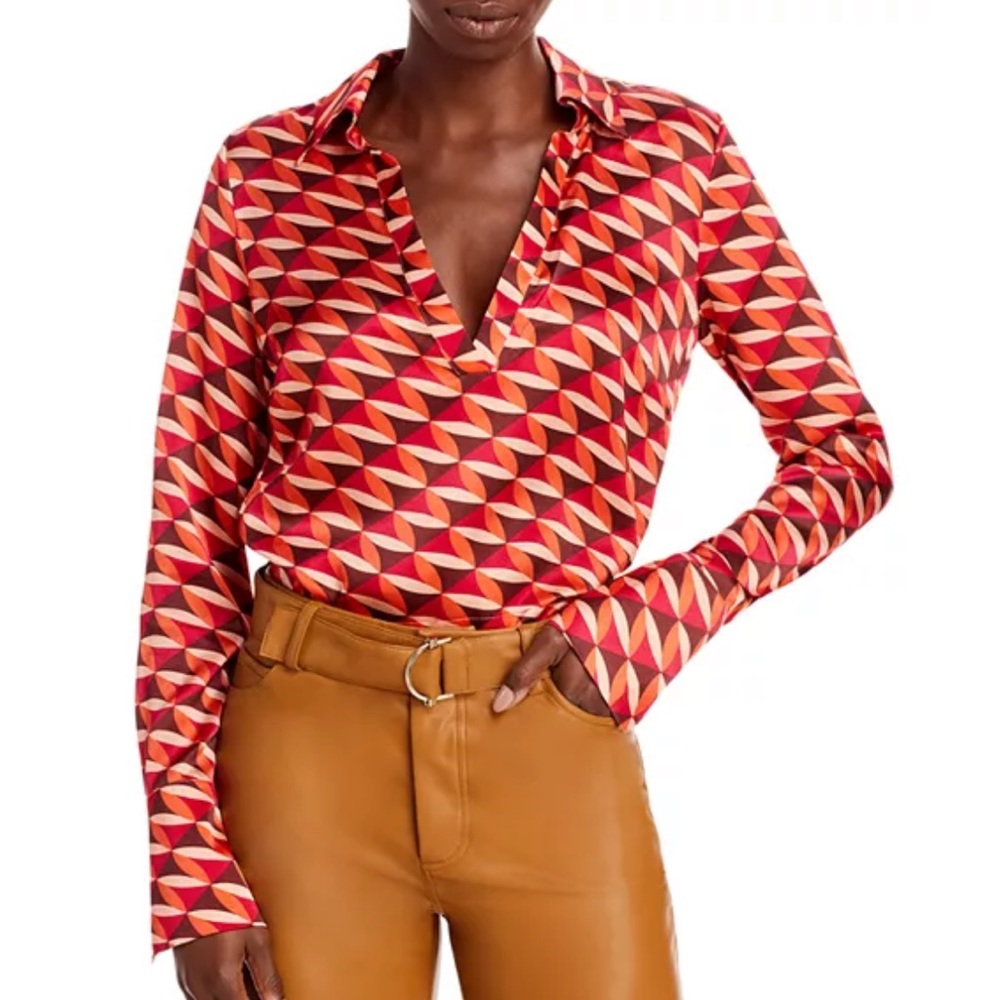 Nicholas Page Silk V-Neck Long Sleeve Top